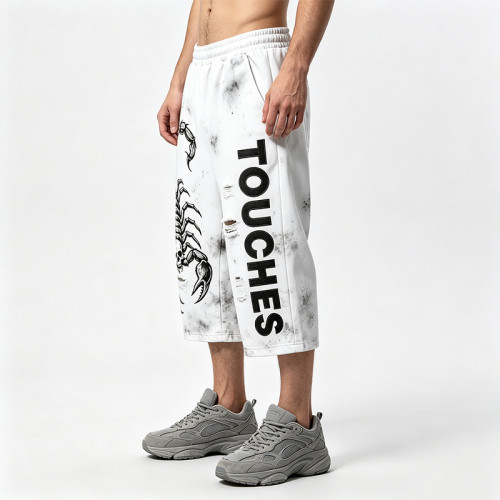 Vintage Spray Dye Scorpion Screen Print Cropped Pants | Distressed Ripped Detailing | Custom Streetwear