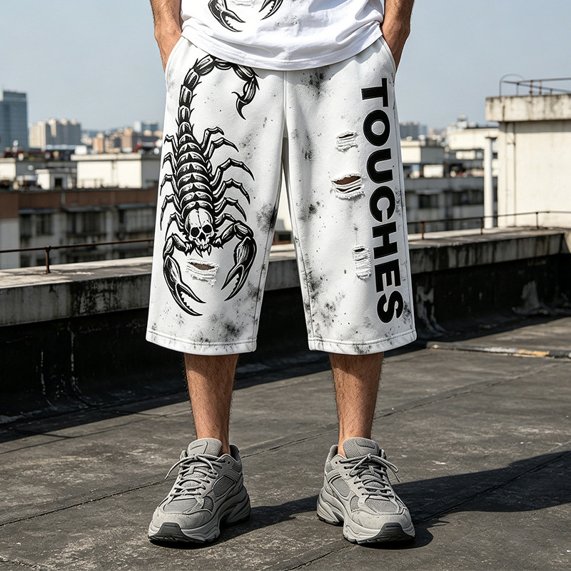 Vintage Spray Dye Scorpion Screen Print Cropped Pants