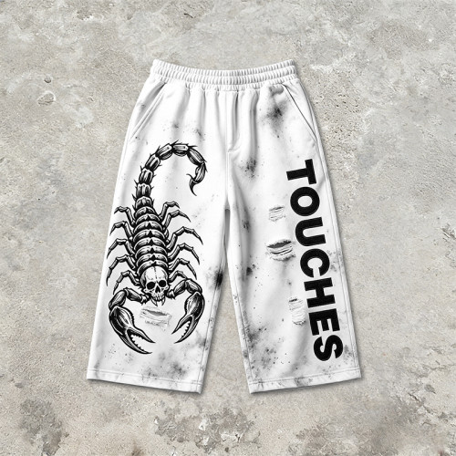 Vintage Spray Dye Scorpion Screen Print Cropped Pants | Distressed Ripped Detailing | Custom Streetwear