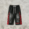 Spray Dye Washed Black Distressed Ripped Cropped shorts | Flame Applique Rhinestone Ripped Shorts | OEM Streetwear
