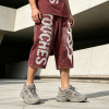 Washed Spray Dye Screen Print Vintage Cropped Pants | Flame Print Distressed Ripped Streetwear | Custom Streetwear