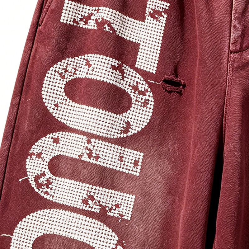 Washed Spray Dye Screen Print Vintage Cropped Pants