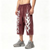 Washed Spray Dye Screen Print Vintage Cropped Pants | Flame Print Distressed Ripped Streetwear | Custom Streetwear
