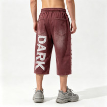 Washed Spray Dye Screen Print Vintage Cropped Pants | Flame Print Distressed Ripped Streetwear | Custom Streetwear