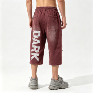 Washed Spray Dye Screen Print Vintage Cropped Pants | Flame Print Distressed Ripped Streetwear | Custom Streetwear