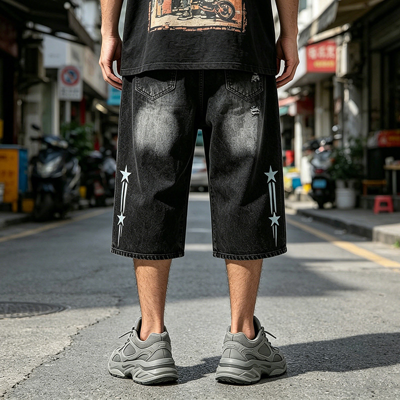 Washed Spray Dye Screen Print Vintage Capri Pants