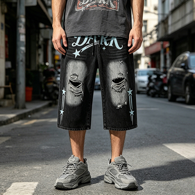Washed Spray Dye Screen Print Vintage Capri Pants