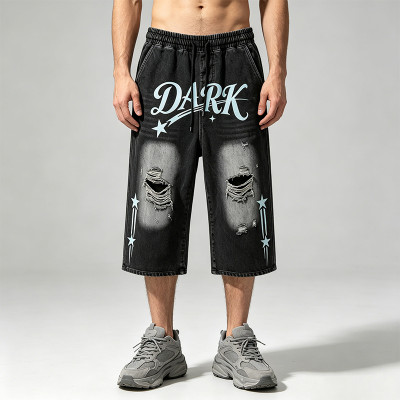 Washed Spray Dye Screen Print Vintage Capri Pants | Distressed Ripped abrade Streetwear | Clothing Manufacturer