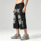 Washed Spray Dye Screen Print Vintage Capri Pants | Distressed Ripped abrade Streetwear | Clothing Manufacturer