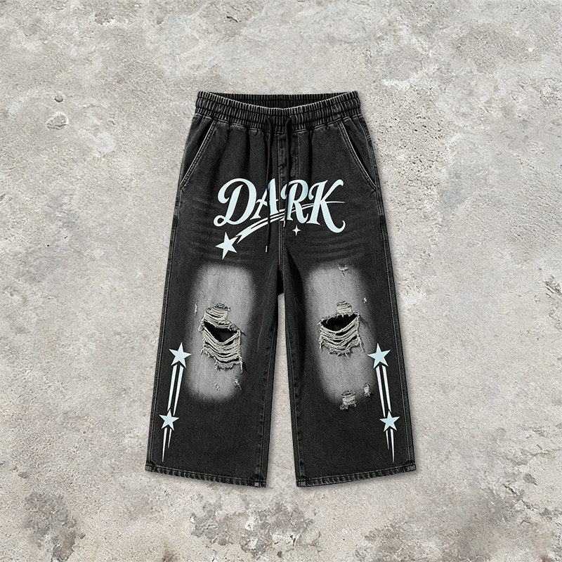 Washed Spray Dye Screen Print Vintage Capri Pants