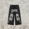 Washed Spray Dye Screen Print Vintage Capri Pants | Distressed Ripped abrade Streetwear | Clothing Manufacturer