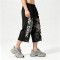 Washed Spray Dye Print Skull Graphic Ripped Pants | Vintage Screen Print Cropped pants | OEM Streetwear