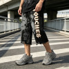 Washed Spray Dye Print Skull Graphic Ripped Pants | Vintage Screen Print Cropped pants | OEM Streetwear