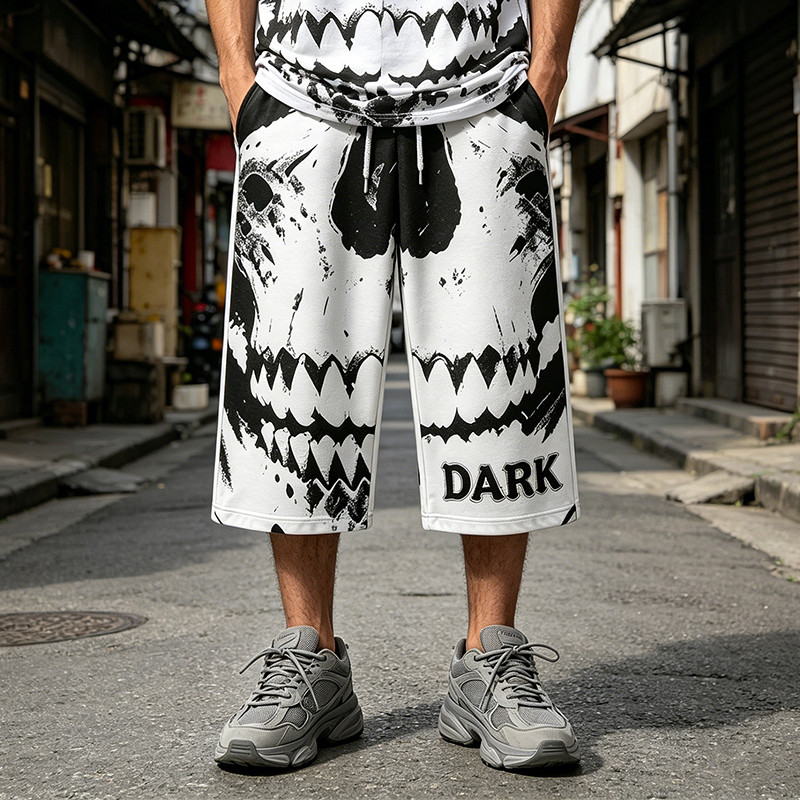 Appique DTG Printed Skull Vintage Cropped Pants