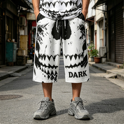 Appique DTG Printed Skull Vintage Cropped Pants | 100% Cooton Cropped Sweatpants | Custom Streetwear Manufacturer