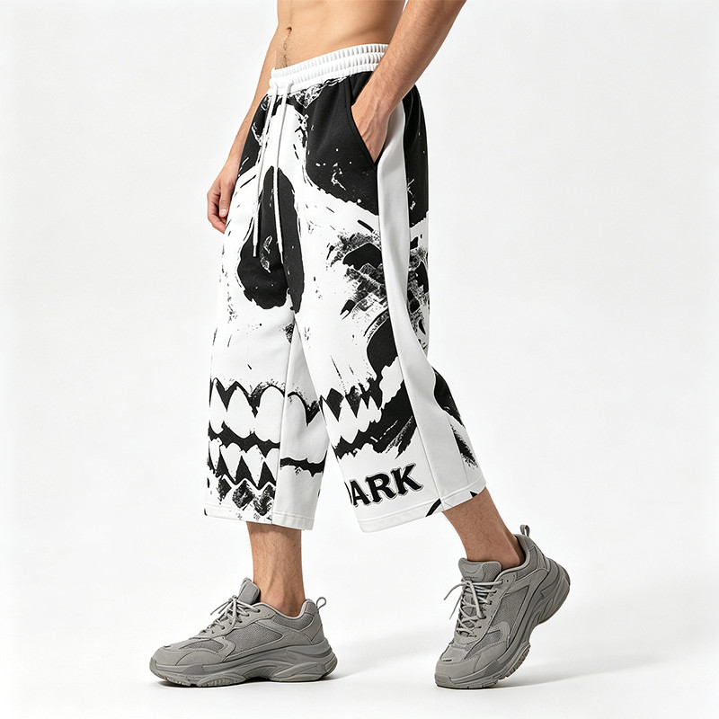Appique DTG Printed Skull Vintage Cropped Pants