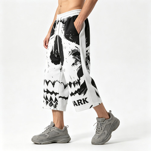 Appique DTG Printed Skull Vintage Cropped Pants | 100% Cooton Cropped Sweatpants | Custom Streetwear Manufacturer