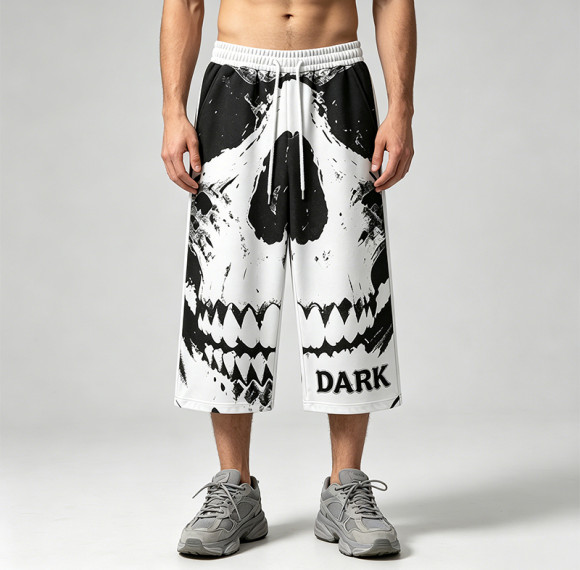 Appique DTG Printed Skull Vintage Cropped Pants | 100% Cooton Cropped Sweatpants | Custom Streetwear Manufacturer