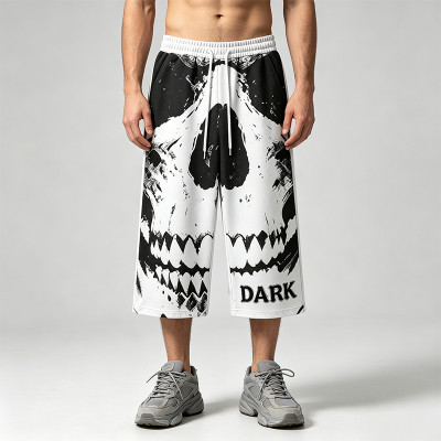 Appique DTG Printed Skull Vintage Cropped Pants | 100% Cooton Cropped Sweatpants | Custom Streetwear Manufacturer