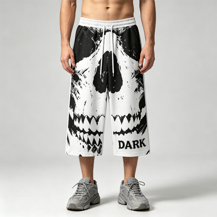 Appique DTG Printed Skull Vintage Cropped Pants | 100% Cooton Cropped Sweatpants | Custom Streetwear Manufacturer