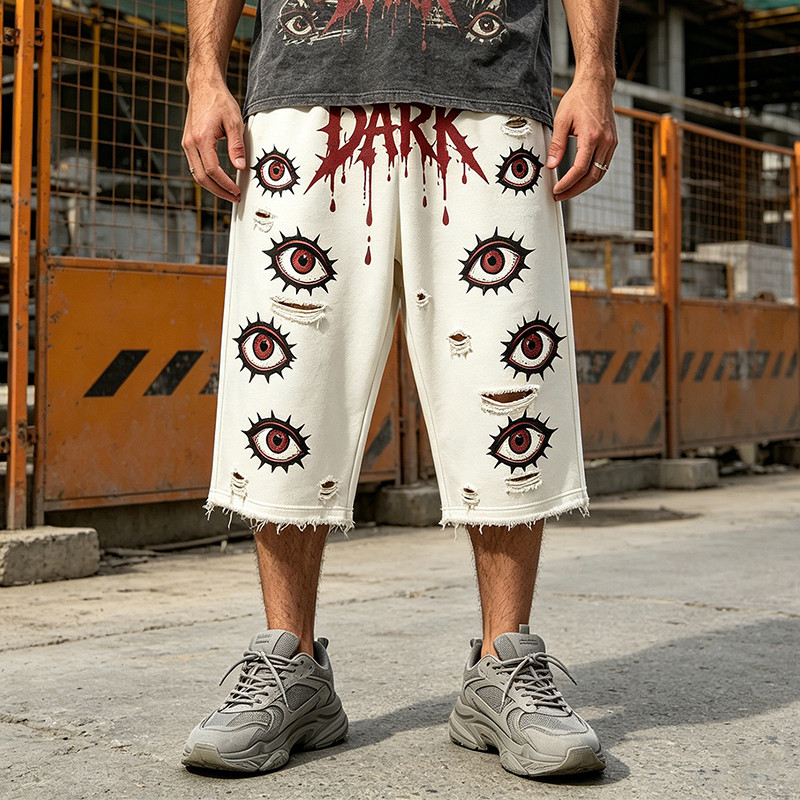 DTG Print Evil Eye Vintage Abrade Cropped Pants