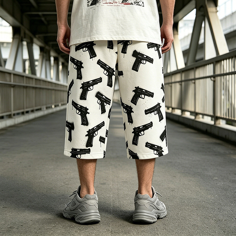 Heat Transfer Print Vintage Cropped Pants
