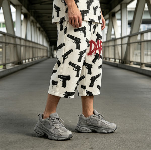 Heat Transfer Print Vintage Cropped Pants | Graffiti Gun Pattern Cropped shorts | Custom Streetwear