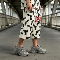 Heat Transfer Print Vintage Cropped Pants | Graffiti Gun Pattern Cropped shorts | Custom Streetwear