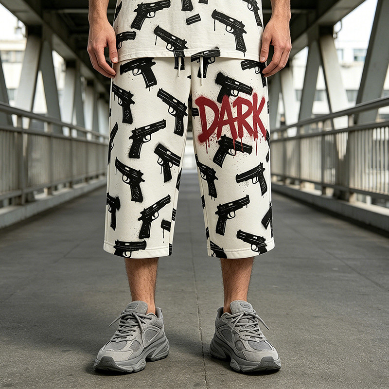 Heat Transfer Print Vintage Cropped Pants