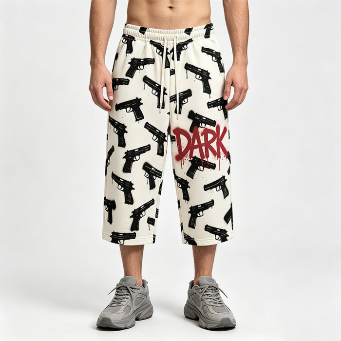 Heat Transfer Print Vintage Cropped Pants | Graffiti Gun Pattern Cropped shorts | Custom Streetwear