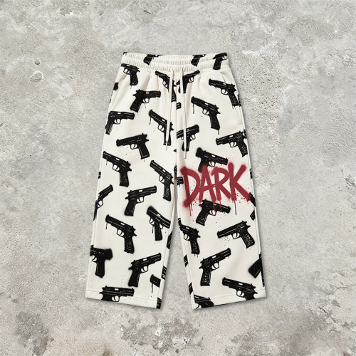 Heat Transfer Print Vintage Cropped Pants | Graffiti Gun Pattern Cropped shorts | Custom Streetwear