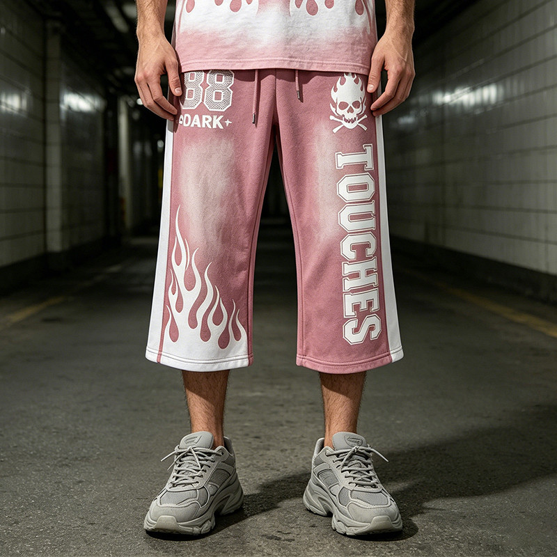 Vintage Patchwork Washed Spray Dye Cropped Pants