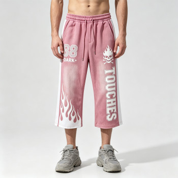 Vintage Patchwork Washed Spray Dye Cropped Pants | 88 Dark Rubber Print Graphic | Custom Streetwear