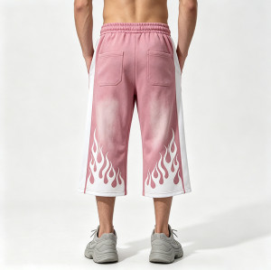 Vintage Patchwork Washed Spray Dye Cropped Pants | 88 Dark Rubber Print Graphic | Custom Streetwear