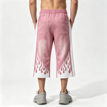 Vintage Patchwork Washed Spray Dye Cropped Pants | 88 Dark Rubber Print Graphic | Custom Streetwear