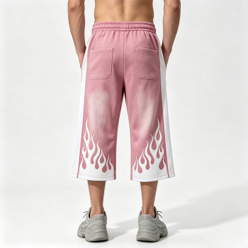 Vintage Patchwork Washed Spray Dye Cropped Pants | 88 Dark Rubber Print Graphic | Custom Streetwear