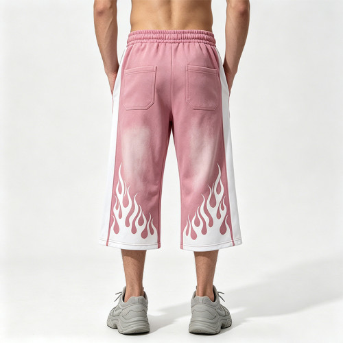 Vintage Patchwork Washed Spray Dye Cropped Pants | 88 Dark Rubber Print Graphic | Custom Streetwear