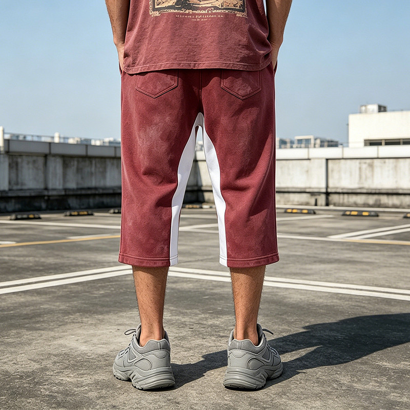 Cross Applique Screen Print Vintage Washed Cropped Pants