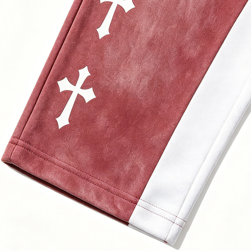 Cross Applique Screen Print Vintage Washed Cropped Pants