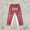 Cross Applique Screen Print Vintage Washed Cropped Pants | Spray Dye Patchwork Streetwear | OEM Streetwear
