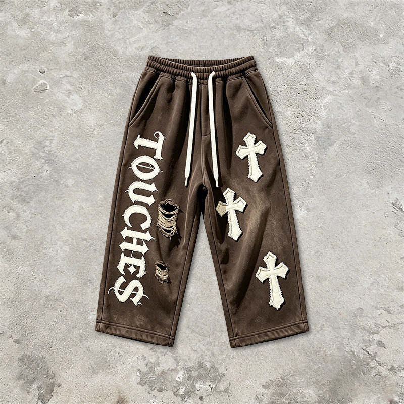 Washed Applique Spray Dye Cropped Pants