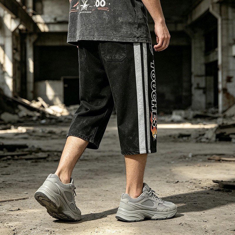 Screen and DTG Print Vintage Washed Cropped Pants
