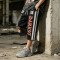 Screen and DTG Print Vintage Washed Cropped Pants | Retro Graphic Patchwork Side Striped | OEM Streetwear
