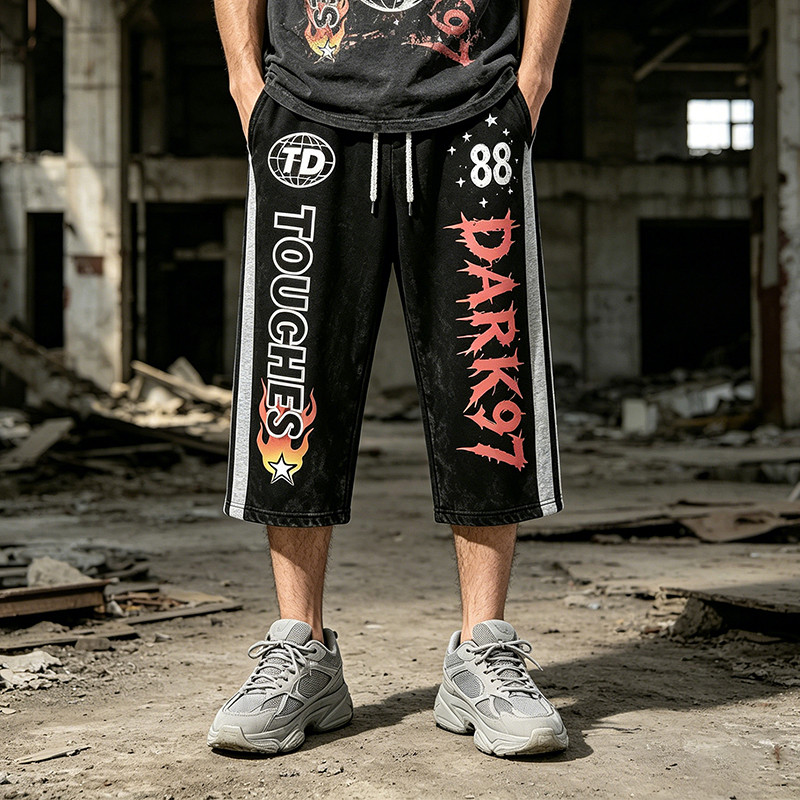 Screen and DTG Print Vintage Washed Cropped Pants