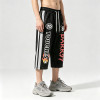 Screen and DTG Print Vintage Washed Cropped Pants | Retro Graphic Patchwork Side Striped | OEM Streetwear