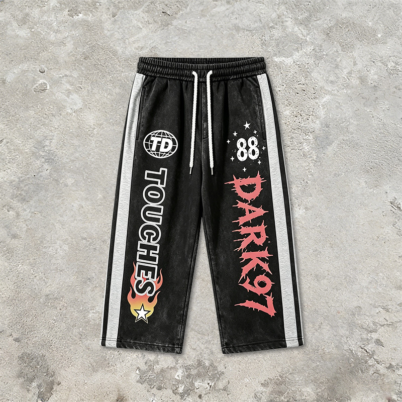 Screen and DTG Print Vintage Washed Cropped Pants