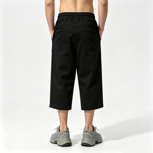 Washed Screen Print Distressed Ripped Cropped Pants | Vintage DTG Print Streetwear Capris | Custom Streetwear