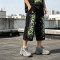 Washed Screen Print Distressed Ripped Cropped Pants | Vintage DTG Print Streetwear Capris | Custom Streetwear