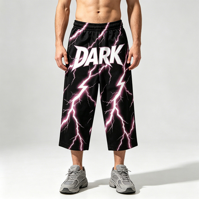 Heat Transfer Print Applique Vintage Pants | Pink Lightning Graphic Cropped pants| Clothing Manufacturer