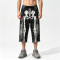 Vintage Washed Spray Dye Skeleton Screen Print Capri Pants | Distressed Ripped Abrade Frayed Hem | OEM Streetwear